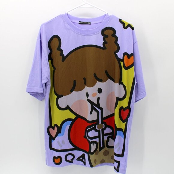 Tops - Cartoon Character T-Shirt Short Sleeve Purple